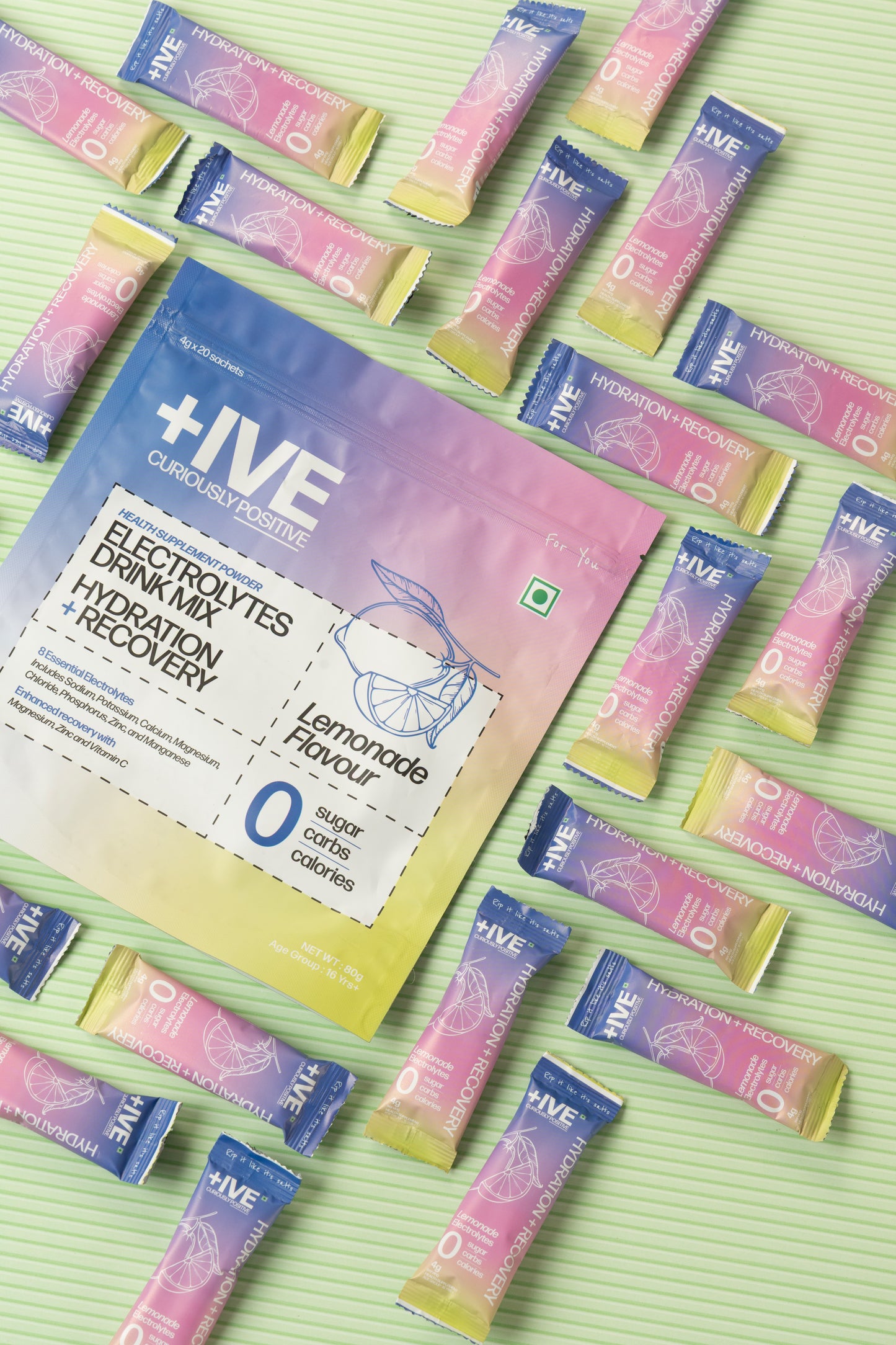 +IVE Electrolytes Drink Mix - Lemonade Flavour - Pack of 2 - 80gm + 80gm (4g x 40 Sachet)