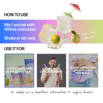 +IVE - Electrolytes Drink Mix - Assorted Flavour Pack (Lemonade + Guava) - 80gm (4g x 20 Sachet)