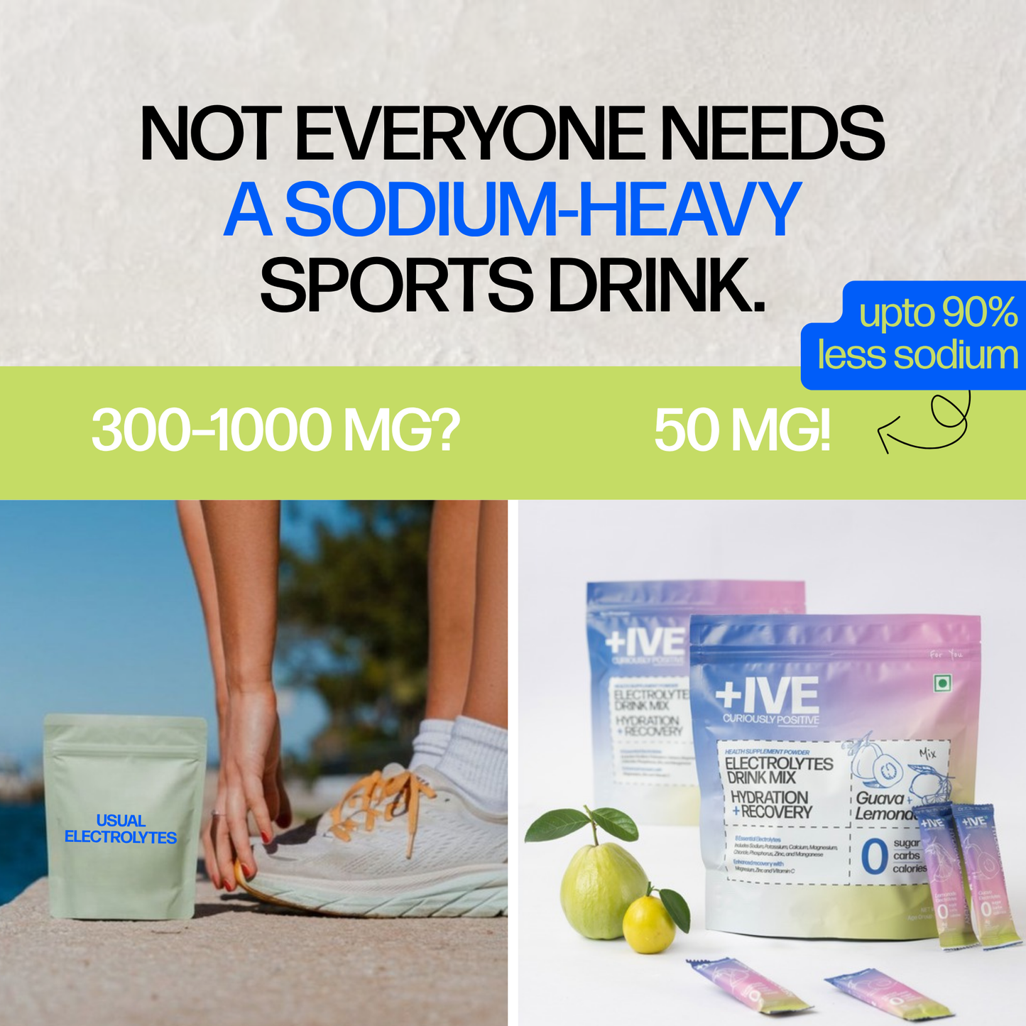 +IVE - Electrolytes Drink Mix - Assorted Flavour Pack (Lemonade + Guava) - 80gm (4g x 20 Sachet)