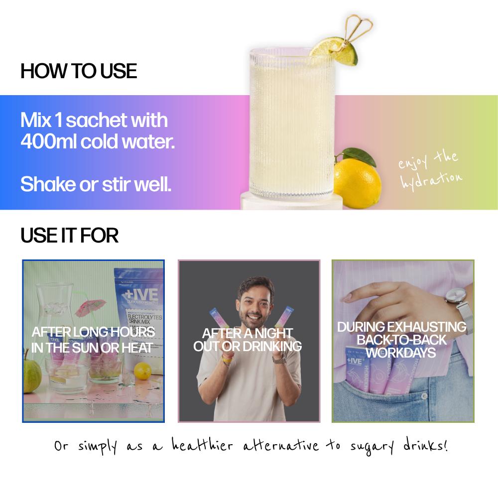 +IVE - Electrolytes Drink Mix - Lemonade Flavour Pack - 80gm (4g x 20 Sachet)