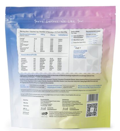 +IVE - Electrolytes Drink Mix - Lemonade Flavour Pack - 80gm (4g x 20 Sachet)