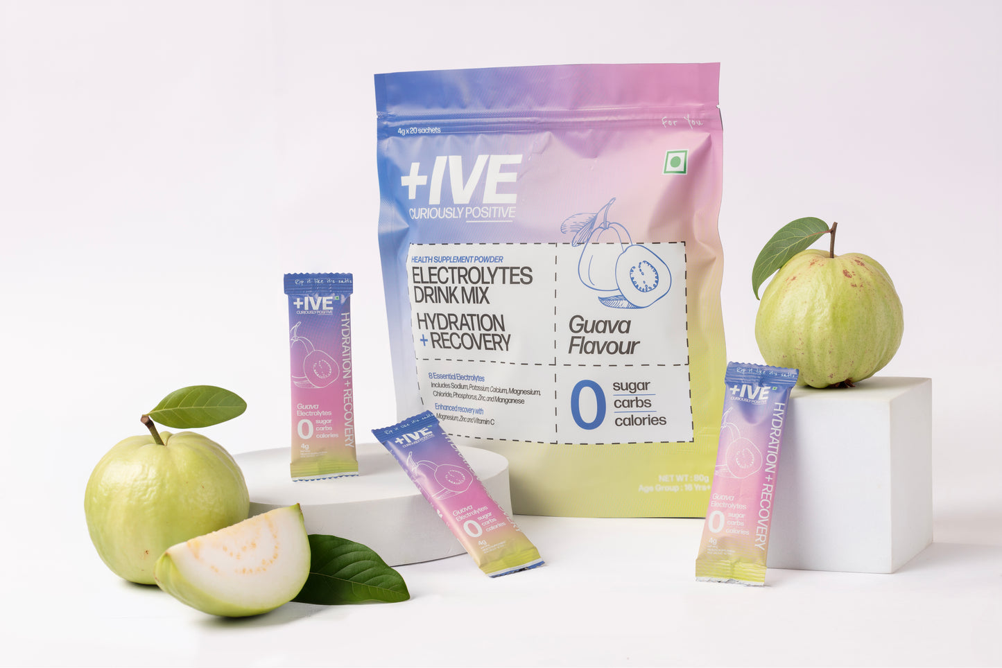 +IVE Electrolytes Drink Mix - Guava Flavour - Pack of 2 - 80gm + 80gm (4g x 40 Sachet)
