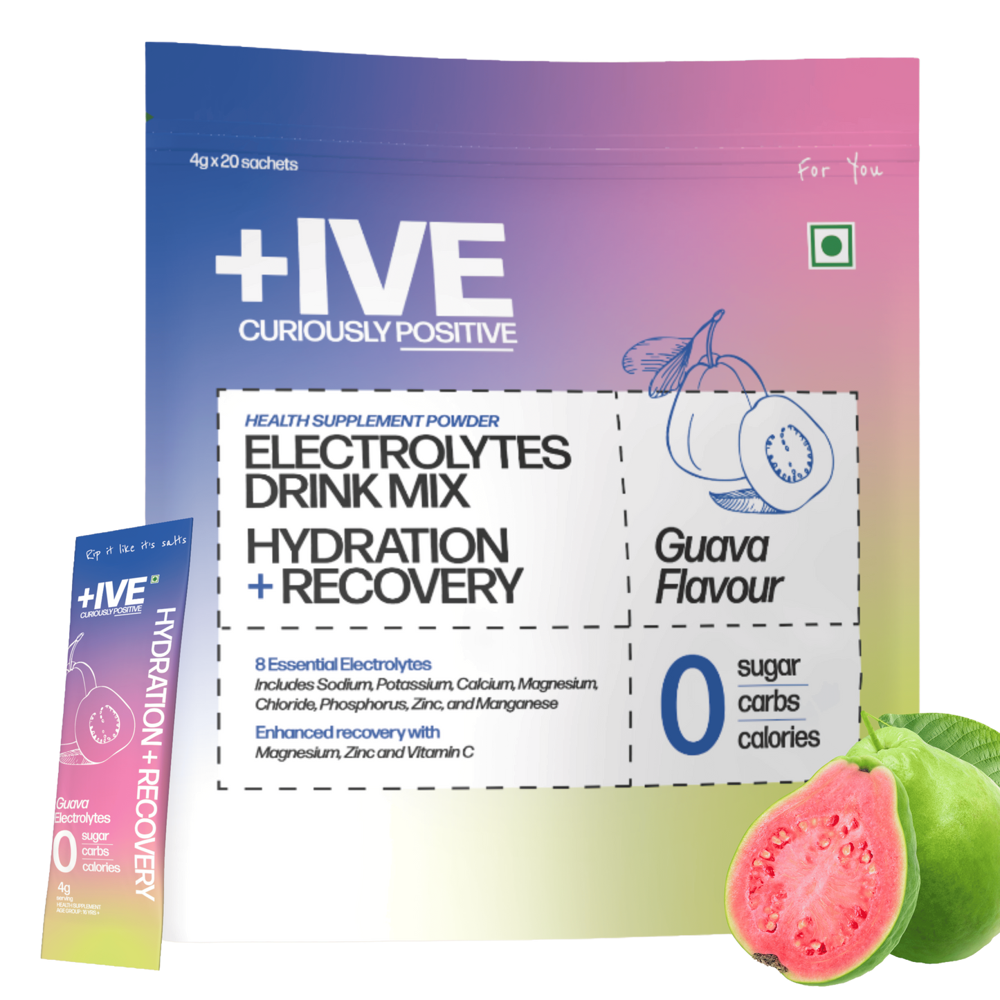 +IVE - Electrolytes Drink Mix - Guava Flavour Pack - 80gm (4g x 20 Sachet)
